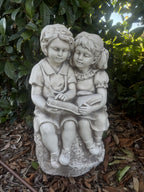 Children Reading Book Statue Garden Ornament 62cm
