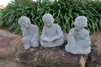 Monk Statue Buddha Shaolin Concrete Garden Ornament 42CM High Grey Set of 3