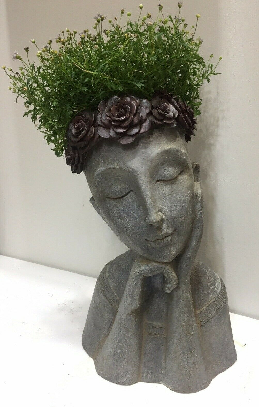 FLOWER GIRL PLANTER TWO SUCCULENT LADY FACE POT PLANTERS