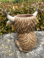Highland Cow Resin Pot Planter Garden Ornament Sunflower Rustic Farmhouse Décor