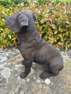 Resin Chocolate Labrador Dog Statue Garden Ornament Sitting Puppy