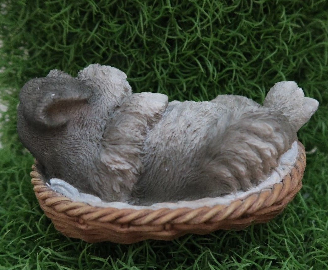 MINI SCHNAUZER IN BASKET PUPPY DOG ANIMAL STATUE ORNAMENT FIGURINE MONEYBOX