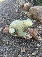 Green Tree Frog On A Log  Animal Concrete Cement Garden Statue Australian Made