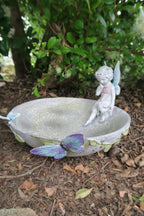 Fairy Bird Bath Station With Wren Bee Garden Statue Ornament