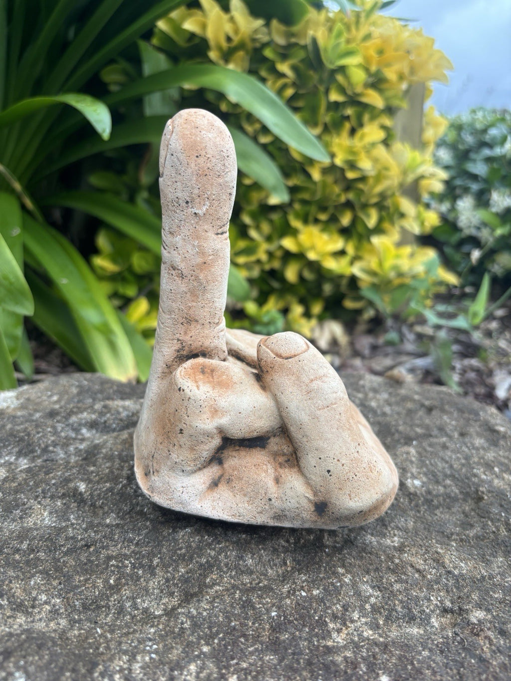 Finger Up Concrete Garden Statue Ornament Figurine 15 cm high