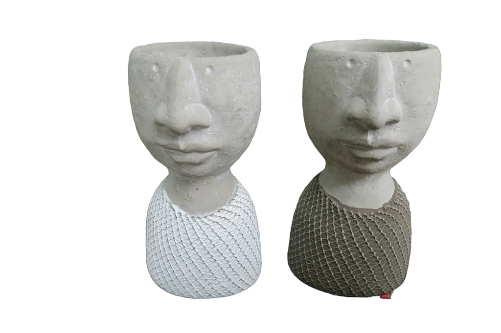 HEAD POT PLANT PLANTER WITH MESH LOOK SUCCULENT GARDEN FEATURE SET OF 2 LARGE