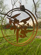 Gum Tree Branch Flowers Round Rust Corten Steel Metal Hanging Double Ring 34 cm