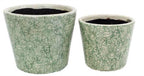 Rustic Floral Print Ceramic Pots Pot Set of 2 Round Indoor Plant Succulent Green