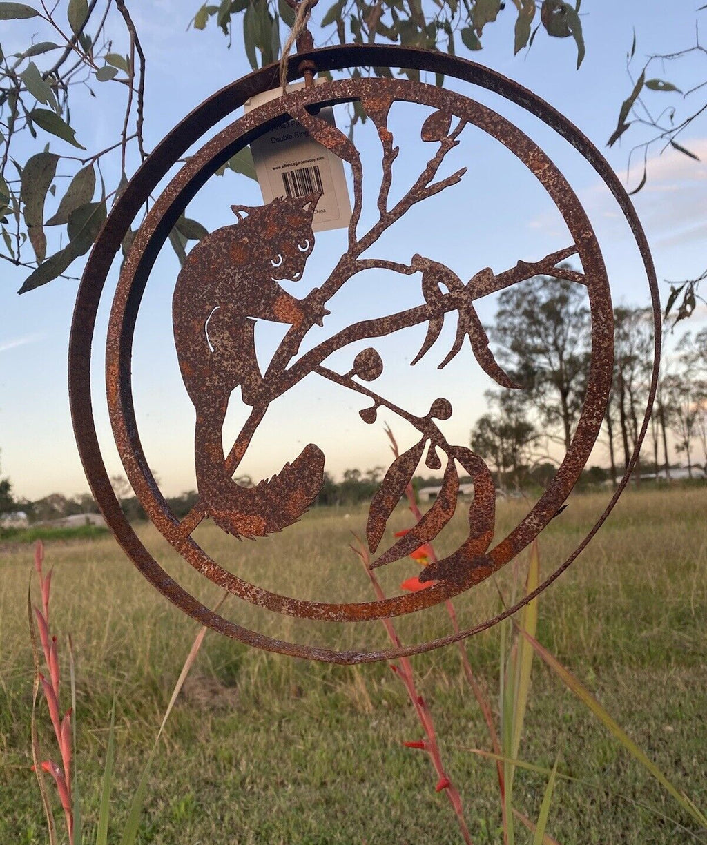 Possum Garden Décor  Round Rust Corten Steel Metal Hanging Double Ring 34cm