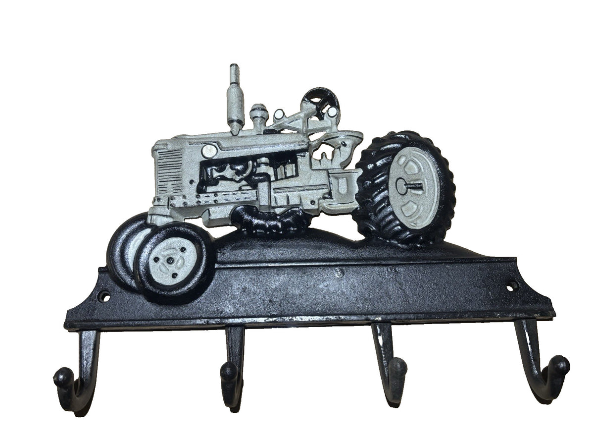 Tractor Cast Iron Key Rack Holder with Grey Tractor  4 Hooks | Rustic Farmhouse