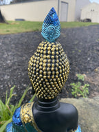 Meditating Thai Buddha In a Blue Peacock Statue Ornament Figurine Home Decor