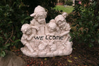 Boy Girl Welcome Garden Statue Rabbits Figurine Sculpture Ornament Children