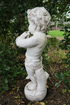 BOY STATUE PLAYING TRUMPET INSTRUMENT GARDEN STATUE ORNAMENT HOME DECOR