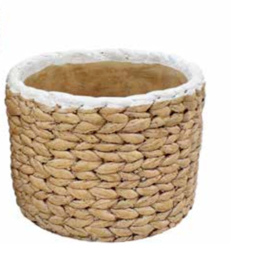 Basket Weave Cement Pots Pot Set of 2 Round Indoor Plant Succulent White Trim