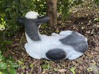 46cm Sitting Cow Ornament Statue Figurine Garden Sculptures Farm Animal Black
