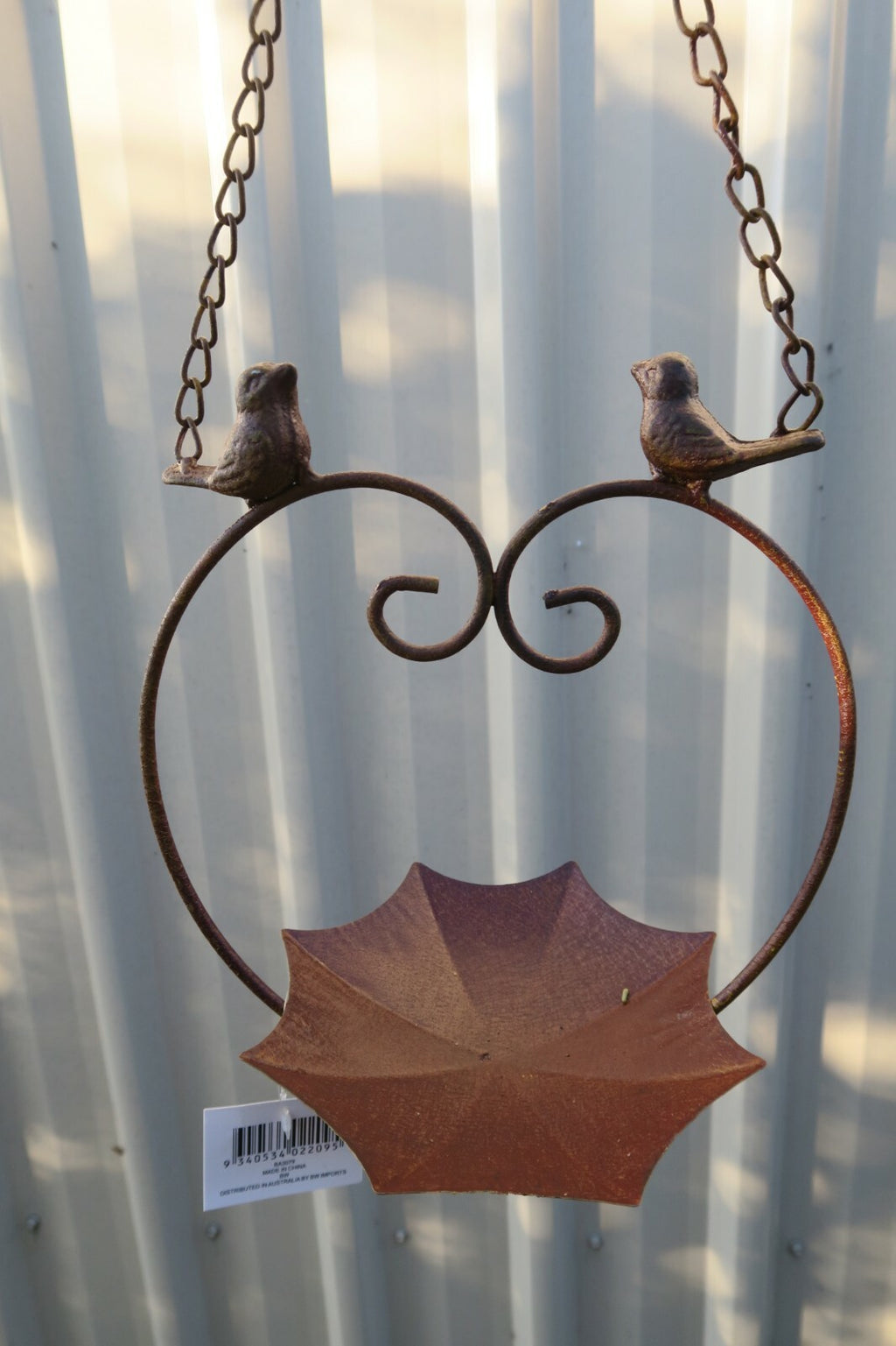Wild Bird Feeder With Two Birds Native Garden Outdoor Metal Hanging Design Silve