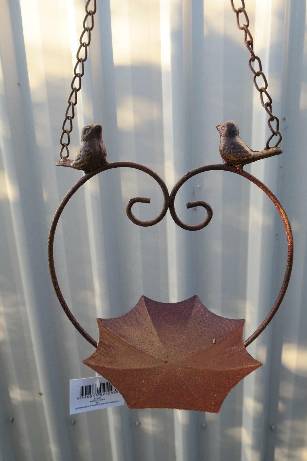 Wild Bird Feeder With Two Birds Native Garden Outdoor Metal Hanging Design Silve
