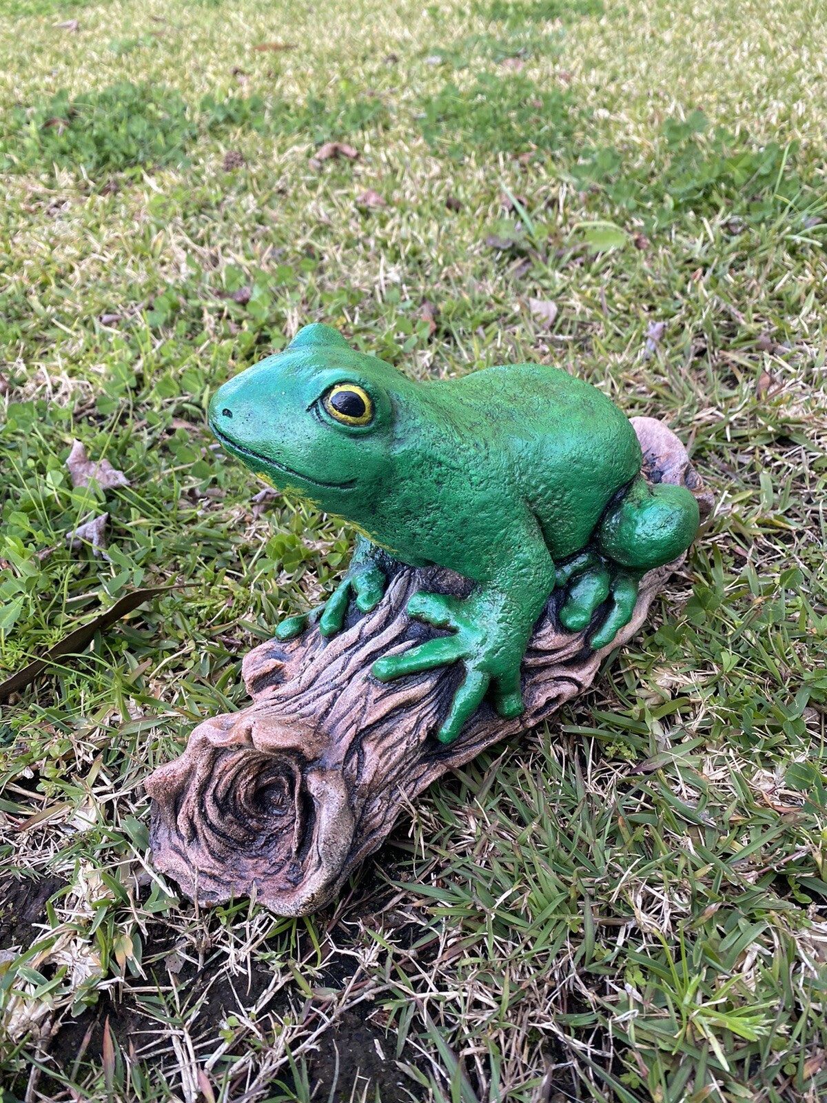 Green Tree Frog On A Log  Animal Concrete Cement Garden Statue Australian Made