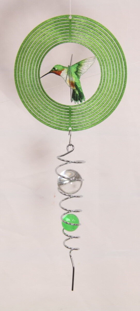 3D HUMMING BIRD WIND CHIME SPINNERS SWIVEL TWISTER GAZING BALL WITH SPIRAL TAIL