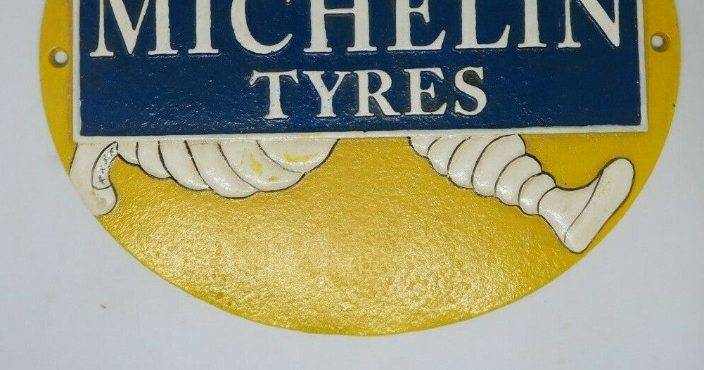 Michelin Tyre Man Cast Iron Circle Sign Plaque Man Cave Bar Pub  Garage