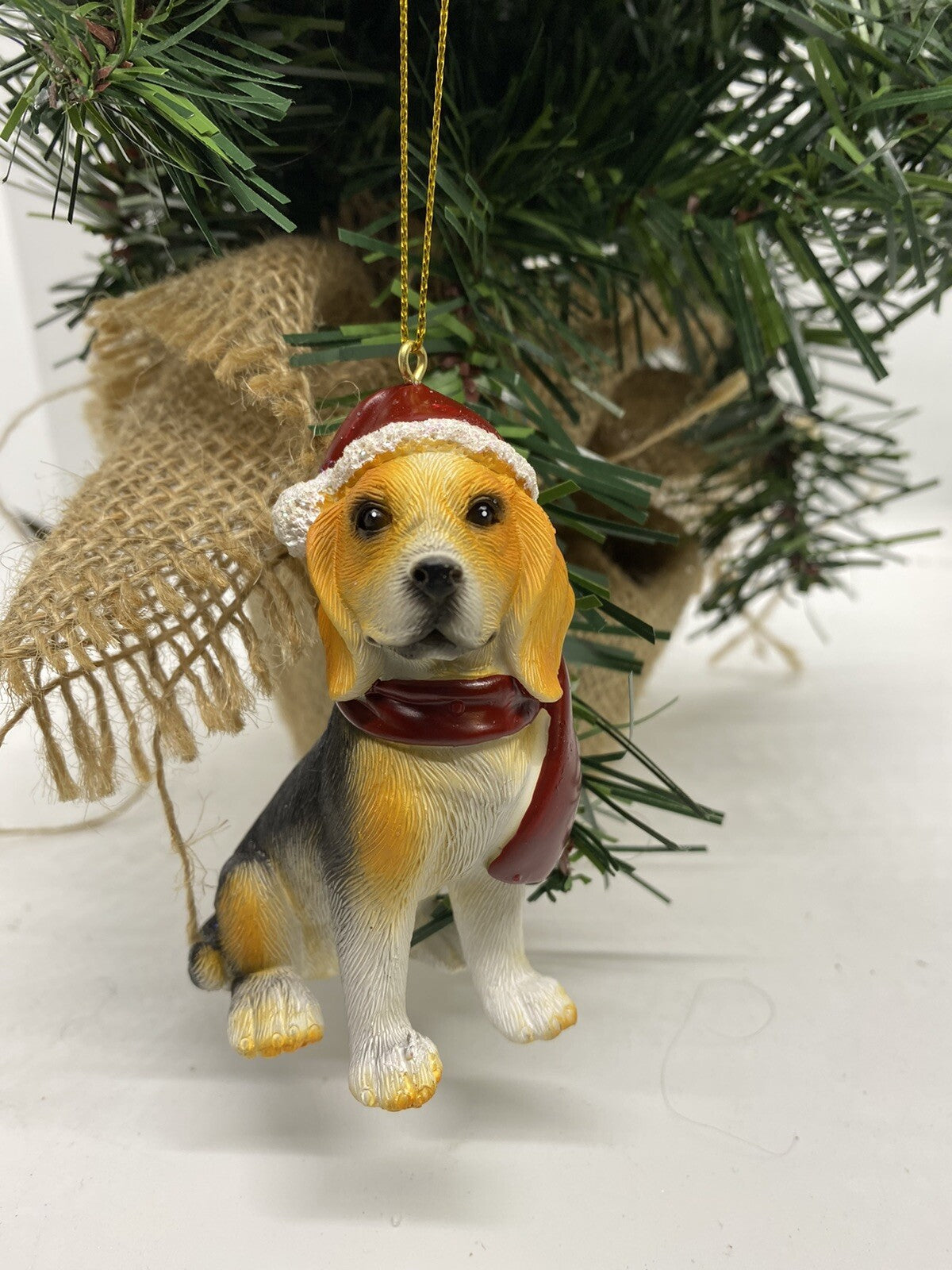 2 x Beagle Dog Puppy Christmas Xmas Tree Decoration Statue Home Decor