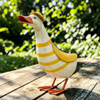 Set of 2 Metal Yellow & White Duck Garden Statues | Outdoor Decorative Ornament