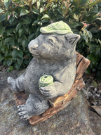 Australian Made Concrete Wombat Relaxing in Chair with a VB Garden Statue