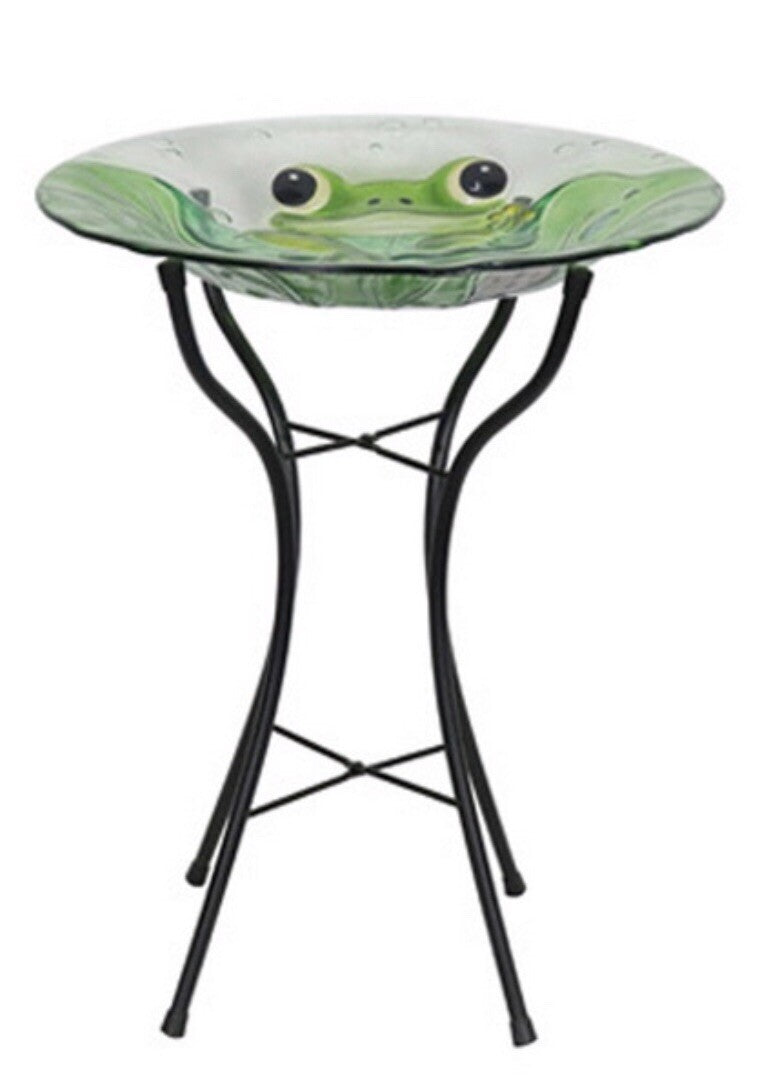 Wild Bird Bath Feeder Food Station Garden Ornaments Green Frog Ladybug Bee Water