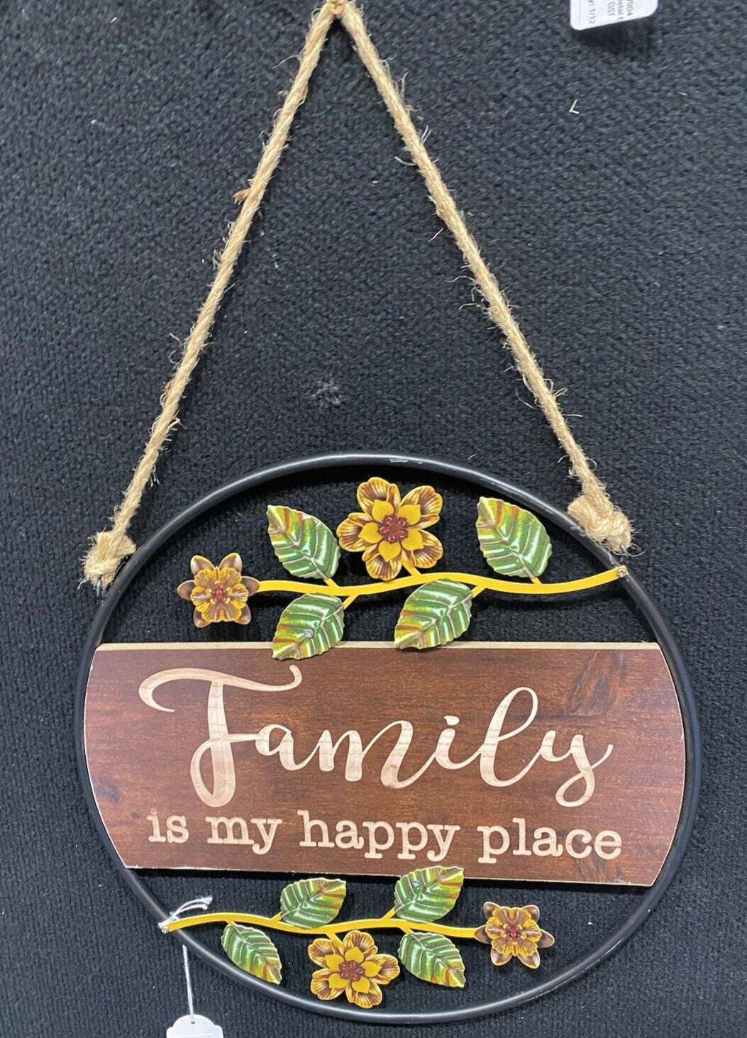 Family Is My Happy Place Wall Sign Hanging Metal 35cm x 35cm Brown