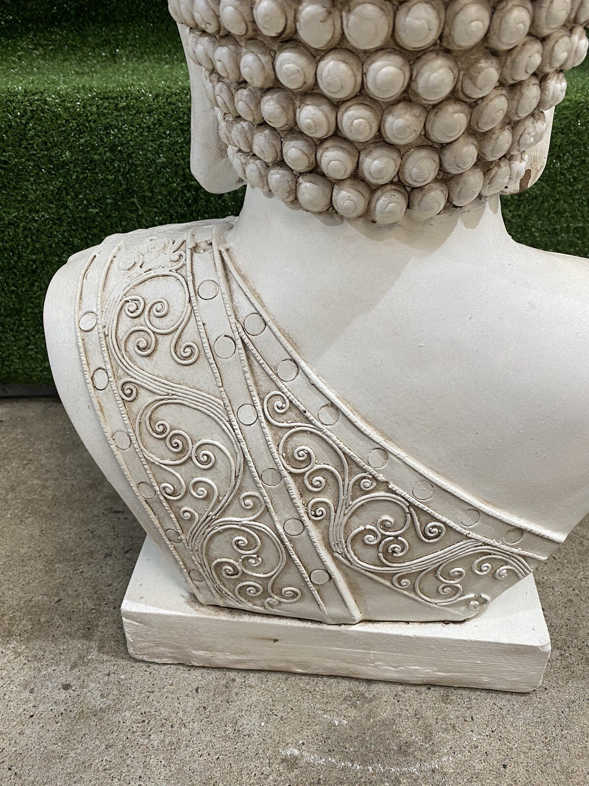 THAI BUDDHA HEAD PLANTER FLOWER POT ORNAMENT ANTIQUE WHITE 46CM