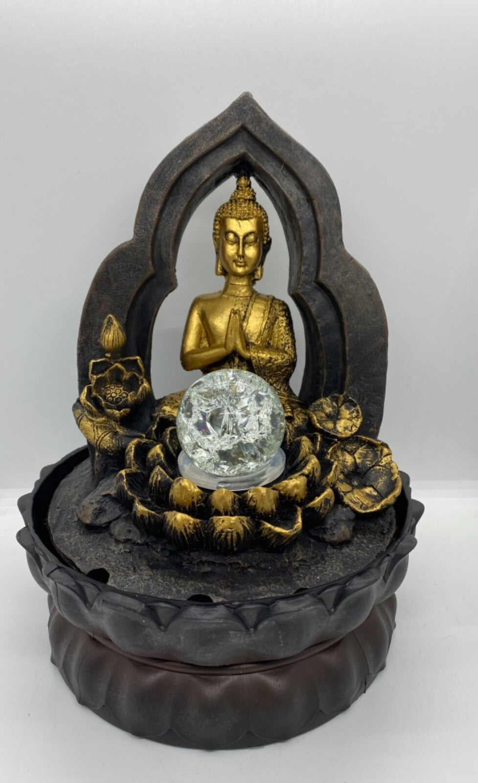 BUDDHA GOLD THAI GILT WATER FEATURE FOUNTAIN INDOOR OUTDOOR BENCH TOP HOME DECOR