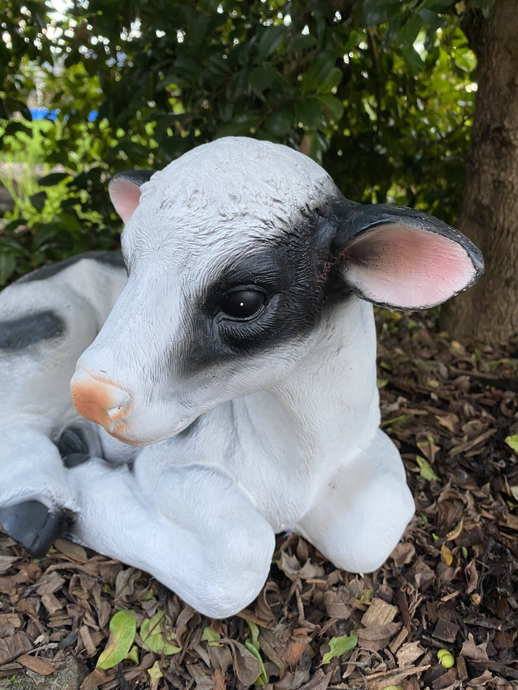 46cm Sitting Cow Ornament Statue Figurine Garden Sculptures Farm Animal Black