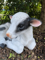 46cm Sitting Cow Ornament Statue Figurine Garden Sculptures Farm Animal Black