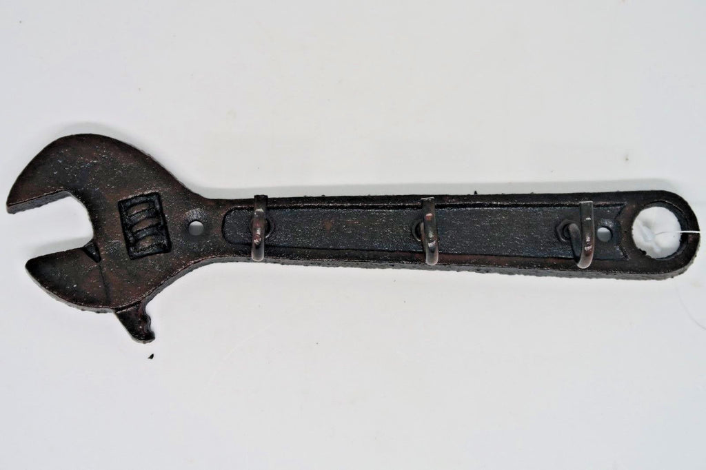 Vintage Cast Iron Metal Rustic Antique Wrench Spanner Key Hook Holder Rack