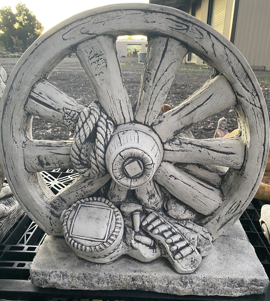 Anzac Wagon Wheel Double Sided Concrete Garden Statue Ornament  Australian Made