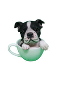 Tea cup puppies figurine Black and White Boston Terrier Dog Puppy Money box