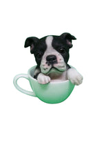 Tea cup puppies figurine Black and White Boston Terrier Dog Puppy Money box