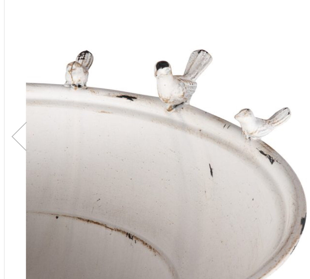 Wild Bird Bath Feeder Food Station Garden Ornaments Metal White Pad Bee Water