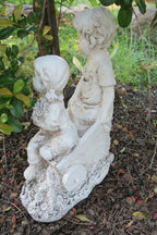 Boy Girl Statue In a Wheelbarrow Garden Figurine Sculpture Ornament Children