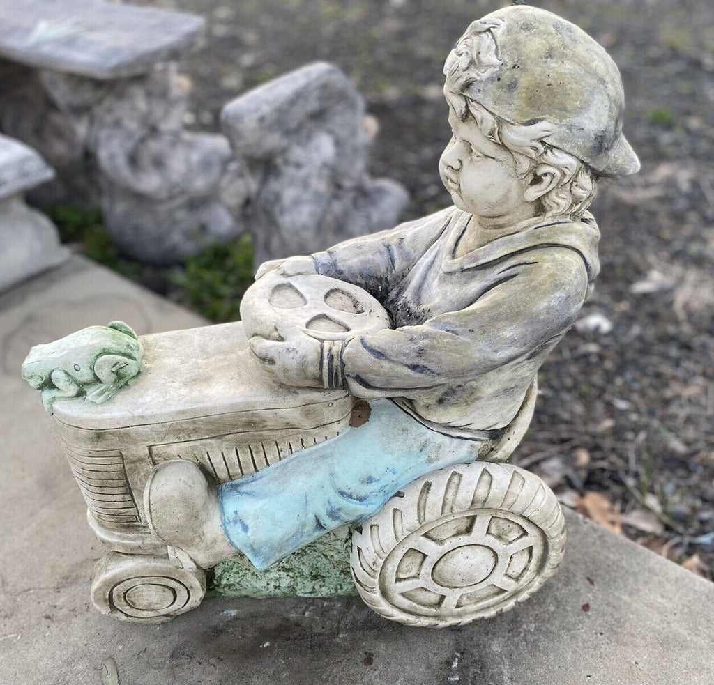 Boy On Tractor Garden Statue - Pick up Only
