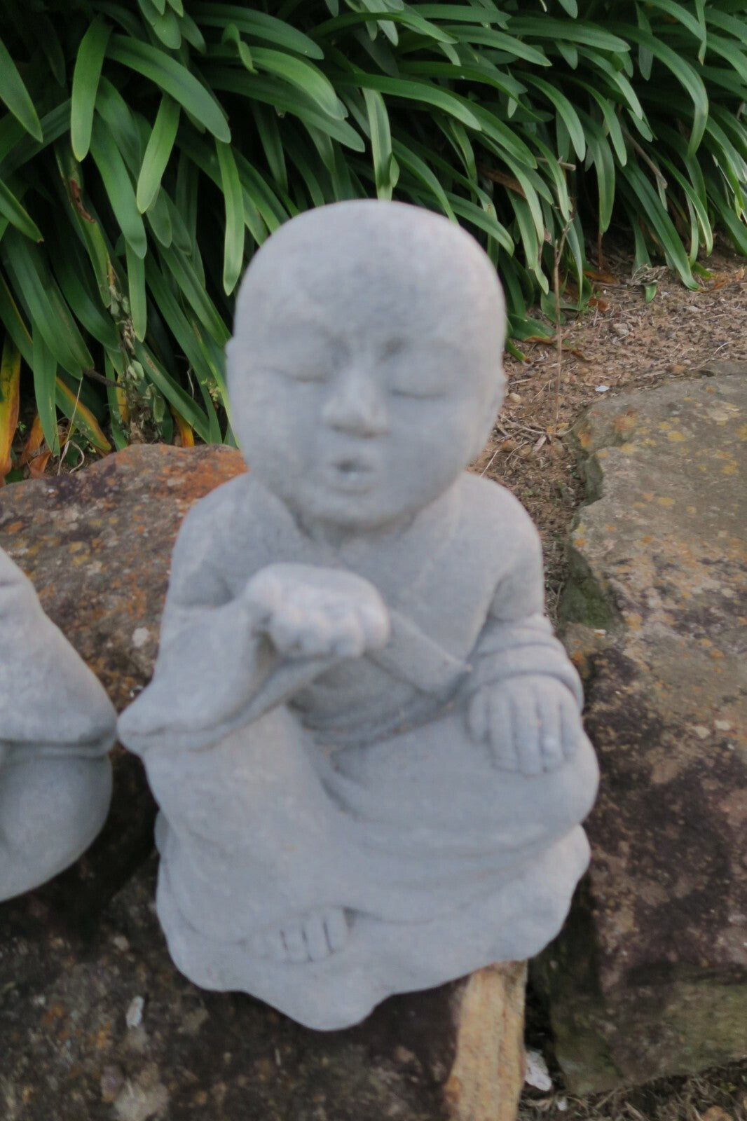 Monk Statue Buddha Shaolin Concrete Garden Ornament 42CM High Grey Set of 3