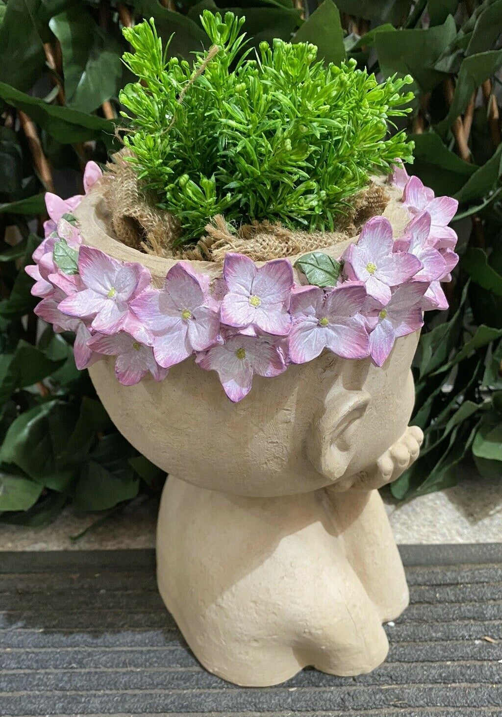 Hydrangea Girl Head Planter Pot for Succulents Cactus Indoor Plants Eyes Open