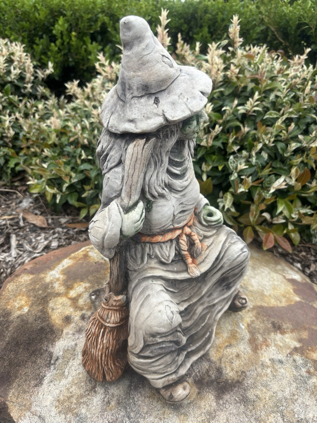 Witch With Broomstick Concrete Cement Garden Statue Ornament Australian Made