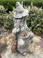 Witch With Broomstick Concrete Cement Garden Statue Ornament Australian Made