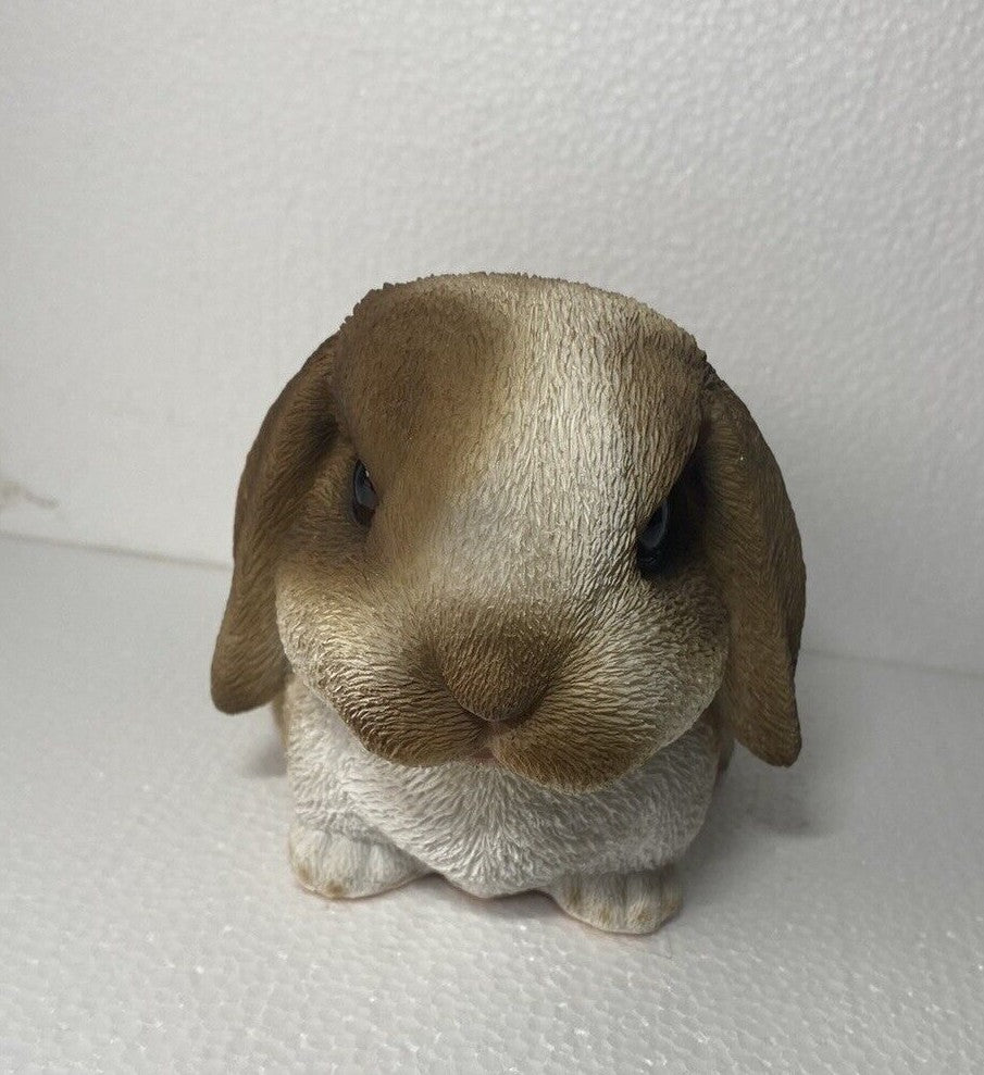 RABBIT BUNNY MINI LOP ANIMAL GARDEN STATUE ORNAMENT FIGURINE BROWN WHITE