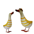 Set of 2 Metal Yellow & White Duck Garden Statues | Outdoor Decorative Ornament