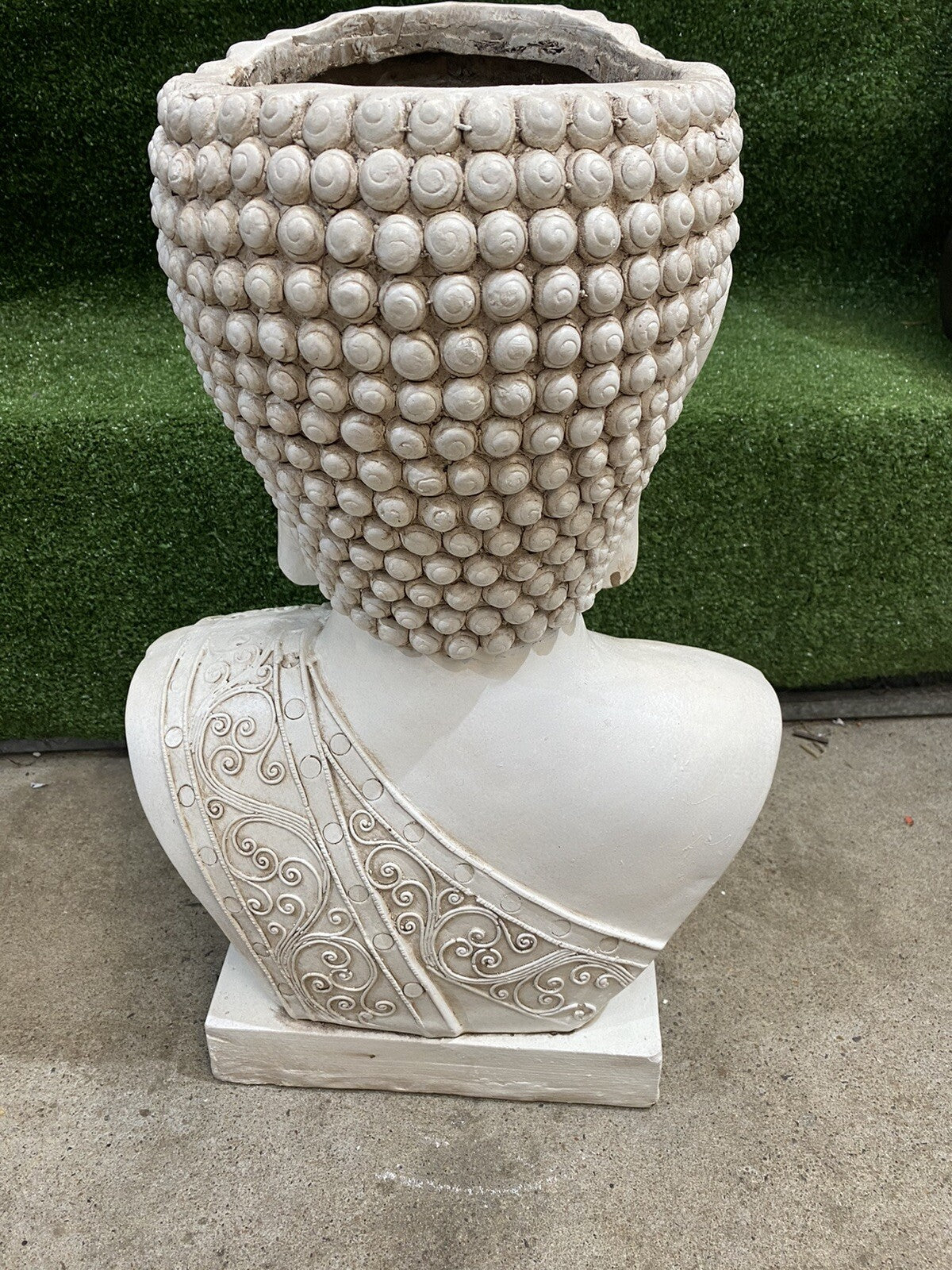 THAI BUDDHA HEAD PLANTER FLOWER POT ORNAMENT ANTIQUE WHITE 46CM