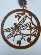 Dragonfly Round Rust Corten Steel Metal Garden Wall Art Hanging Ring Home 28cm H