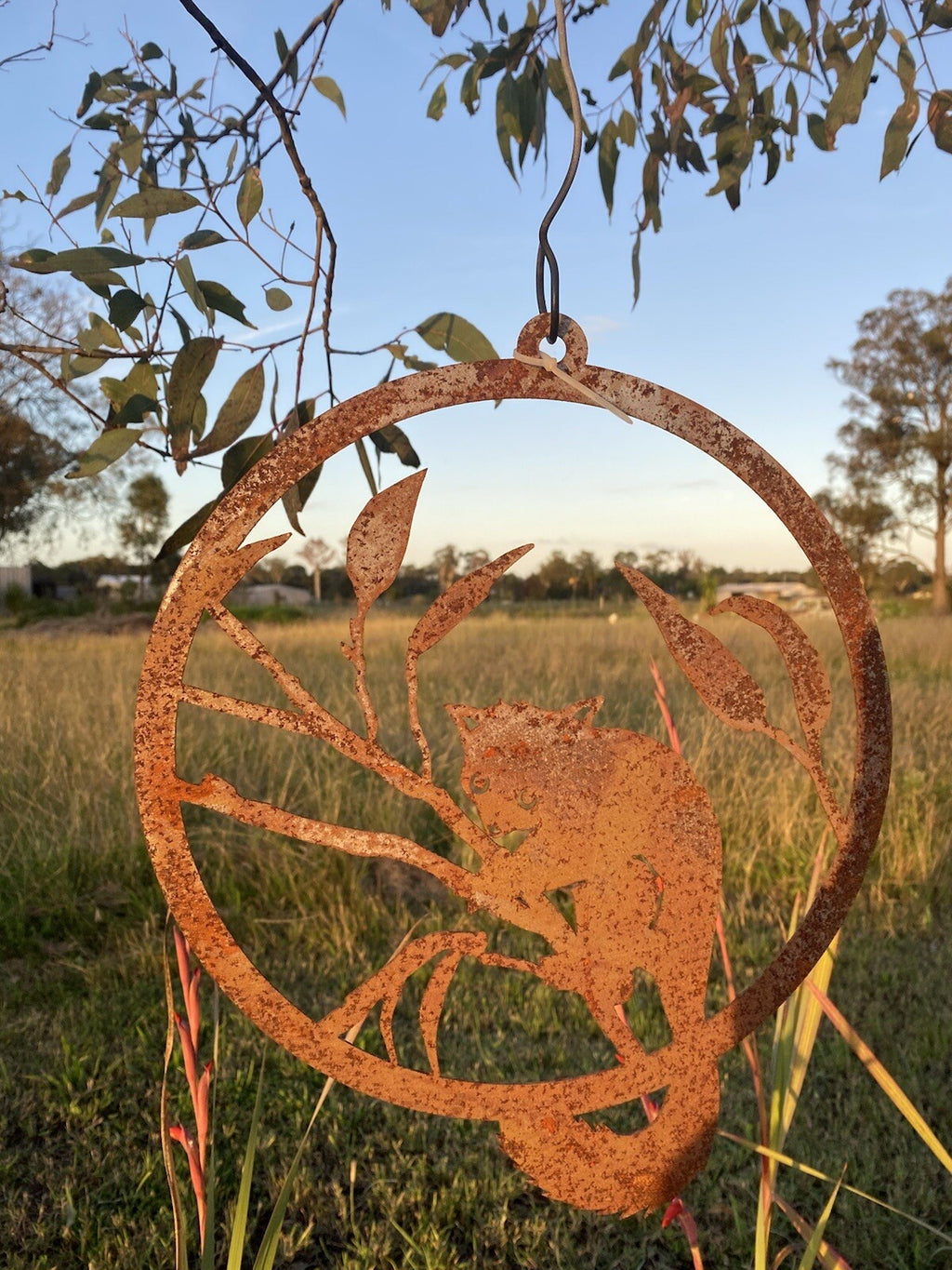 Possum Round Rust Corten Steel Metal Garden Wall Art Hanging Ring Home 28cm D