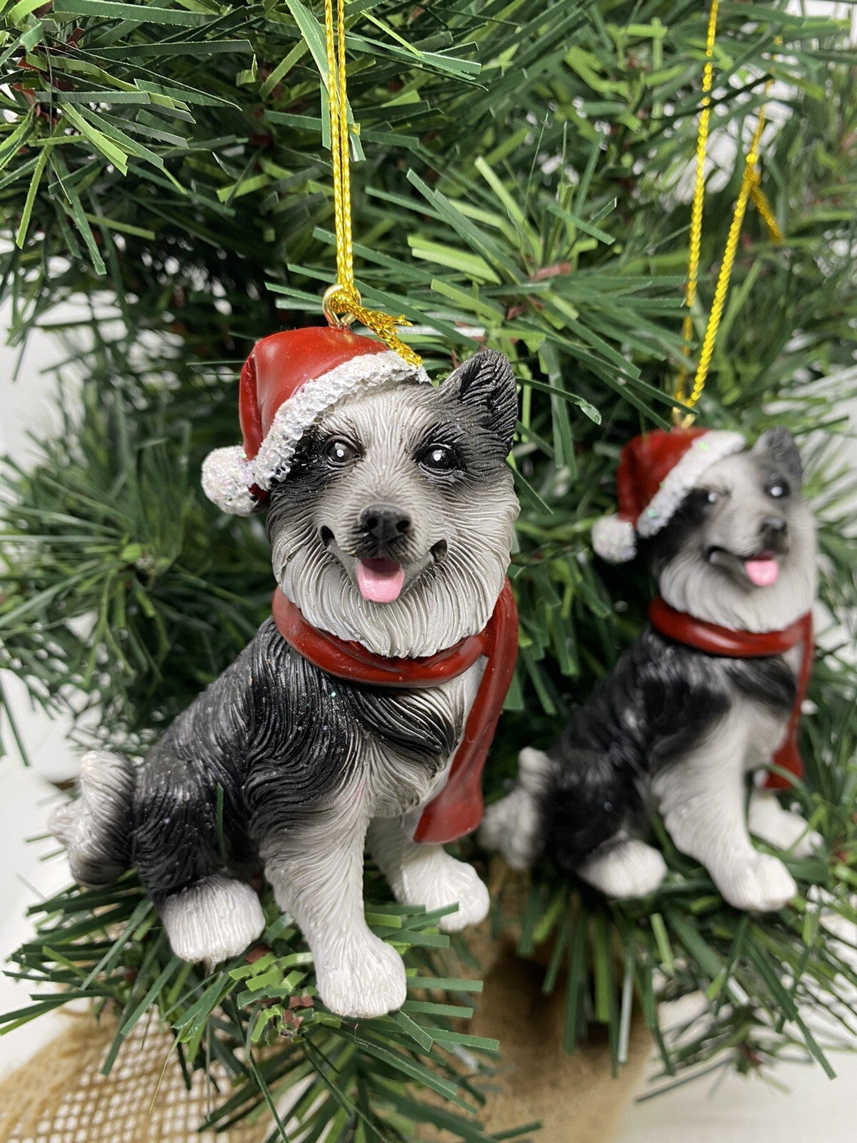 2 x Border Collie Dog Puppy Christmas Xmas Tree Decoration Statue Home Decor